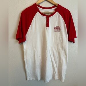 Vans Red and White Men's Henley Tee